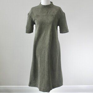 Prologue Olive Green Corduroy Short-Sleeve Academia Indie Midi Dress Extra Small